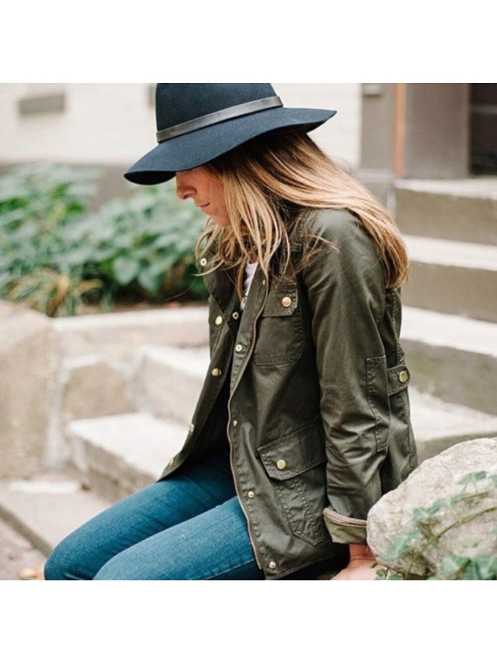 J.Crew Waxed Military Utility Downtown Jacket in Dark Green Preppy Size Small